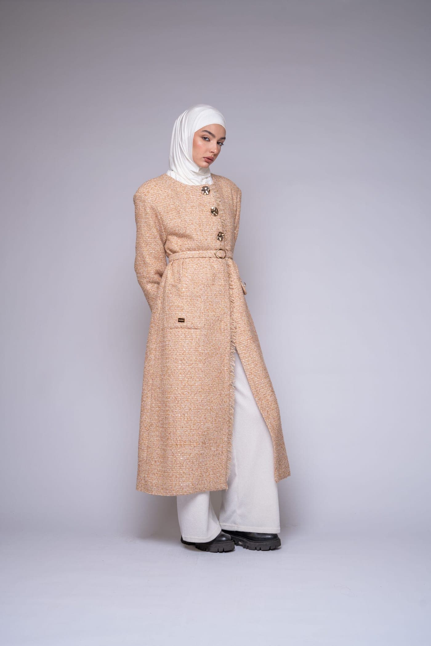 Tweed Belted Coat by Kharzaat