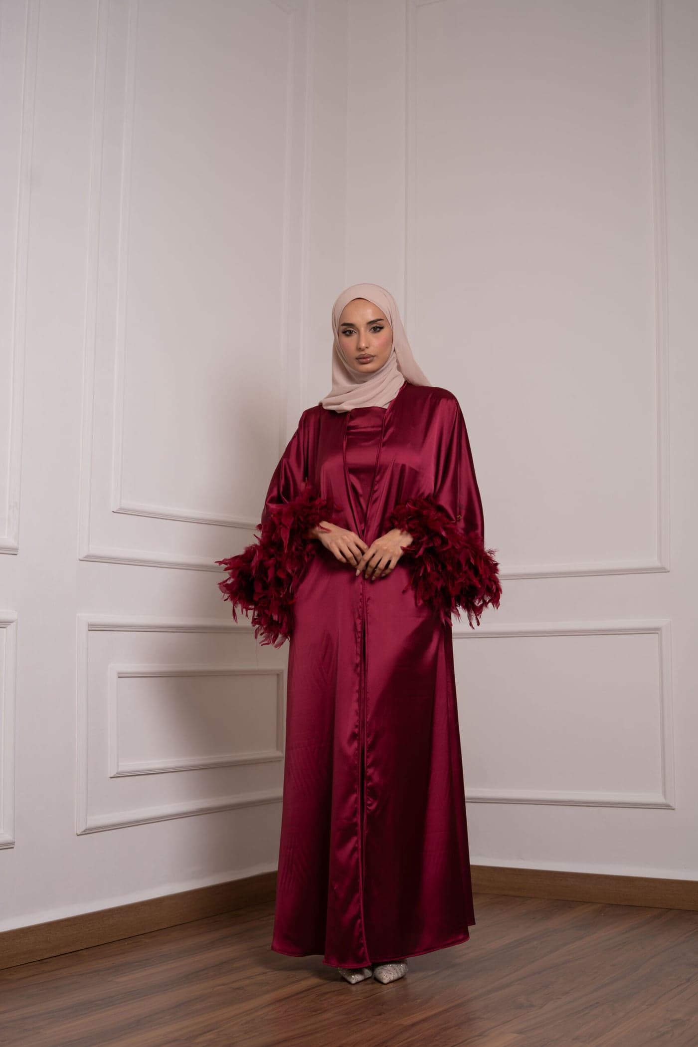 Luxe Feather Satin Abaya Set