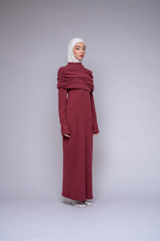 knit layered dress by Kharzaat with adjustable shoulder layer