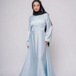 Sky Blue Modest Evening Dress long sleeve maxi gown