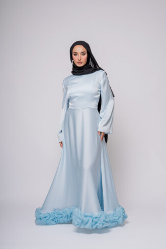 Sky Blue Modest Evening Dress long sleeve maxi gown