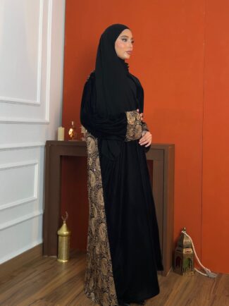 Black gold embroidered ramadan abaya