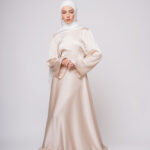 Golden Pearl Modest Evening Dress long sleeve maxi gown