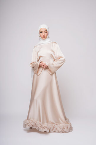 Golden Pearl Modest Evening Dress long sleeve maxi gown