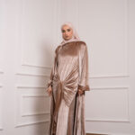 Velvet Abaya Set with Inner Dress in champagne