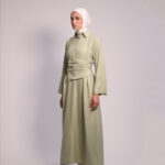 Corset Belt Dress in Pink by Kharzaat featuring a structured waist belt and classic shirt collar