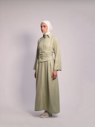 Corset Belt Dress in Pink by Kharzaat featuring a structured waist belt and classic shirt collar